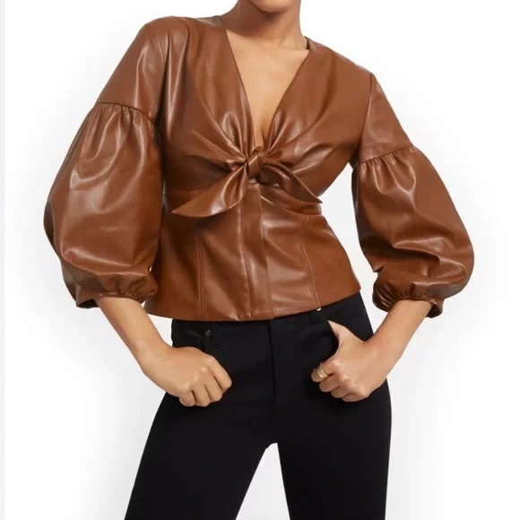 New York & Company Tops - New York & Company Tan Faux Leather Blouse
